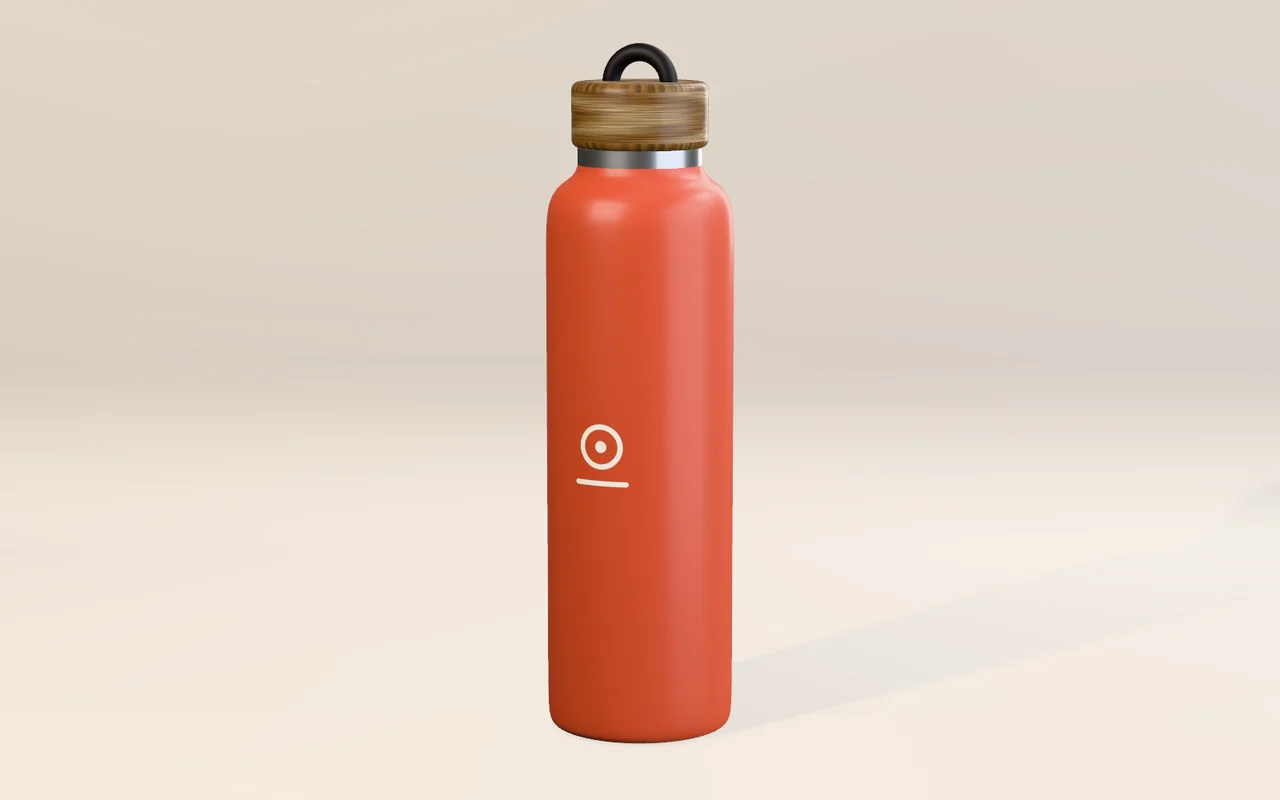 a terracotta bottle with a wooden cap, on a studio sweep