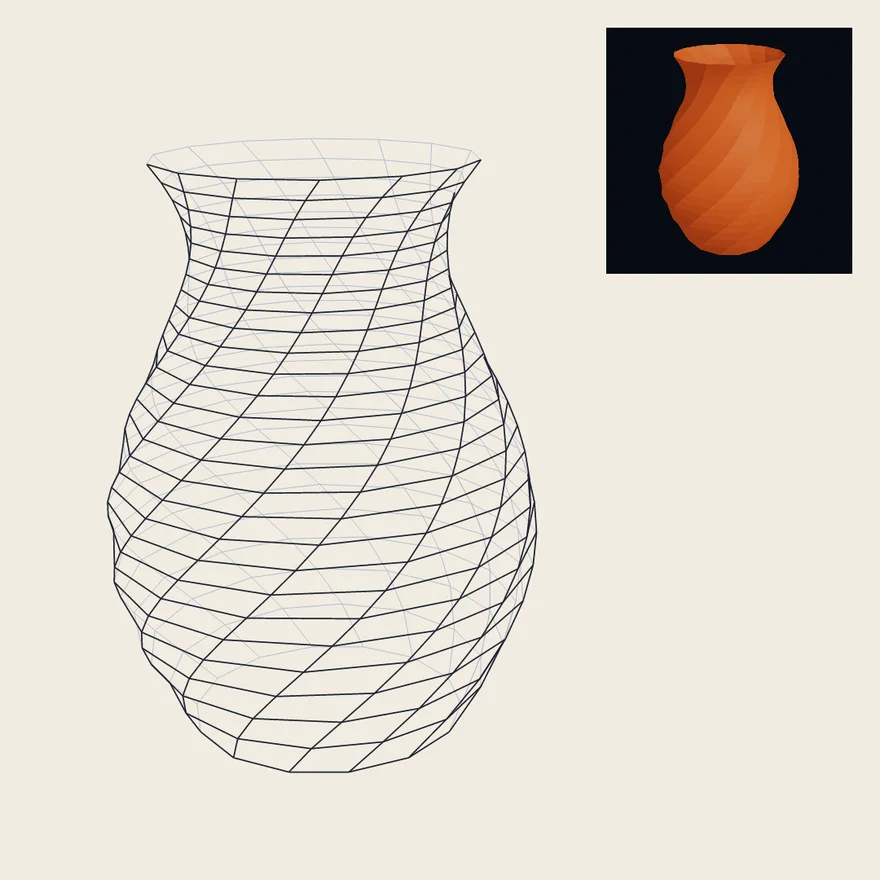 one vase, drawn for the plotter and shown solid for the printer