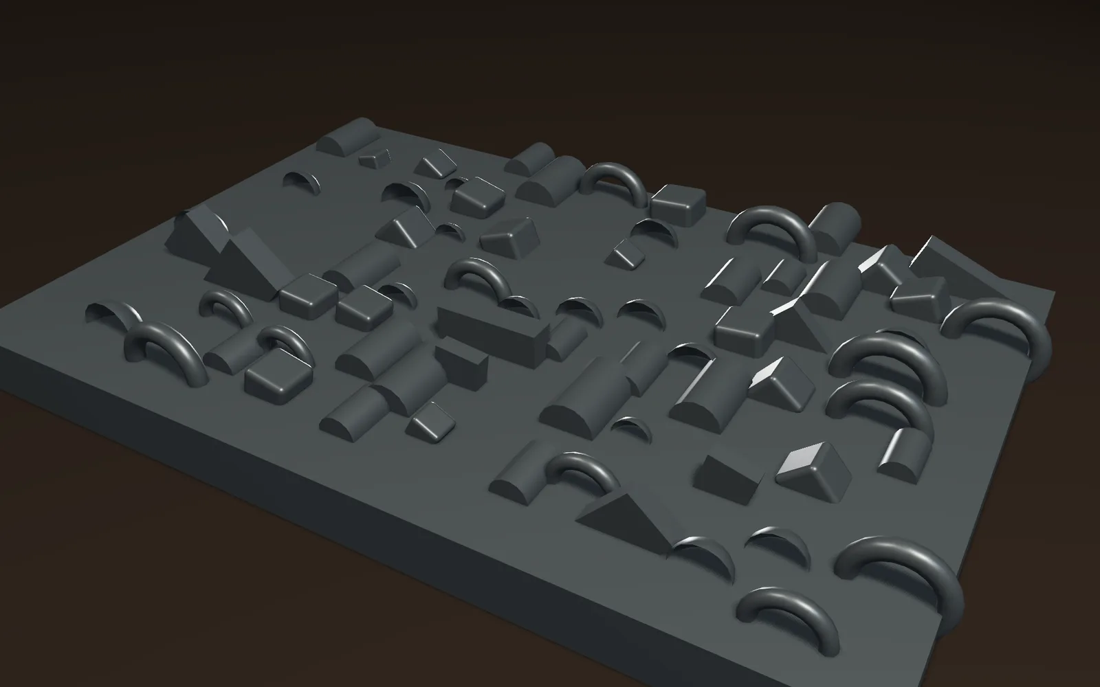 vents, tanks, domes and pipes scattered over a hull plate, each turned and sized a little differently