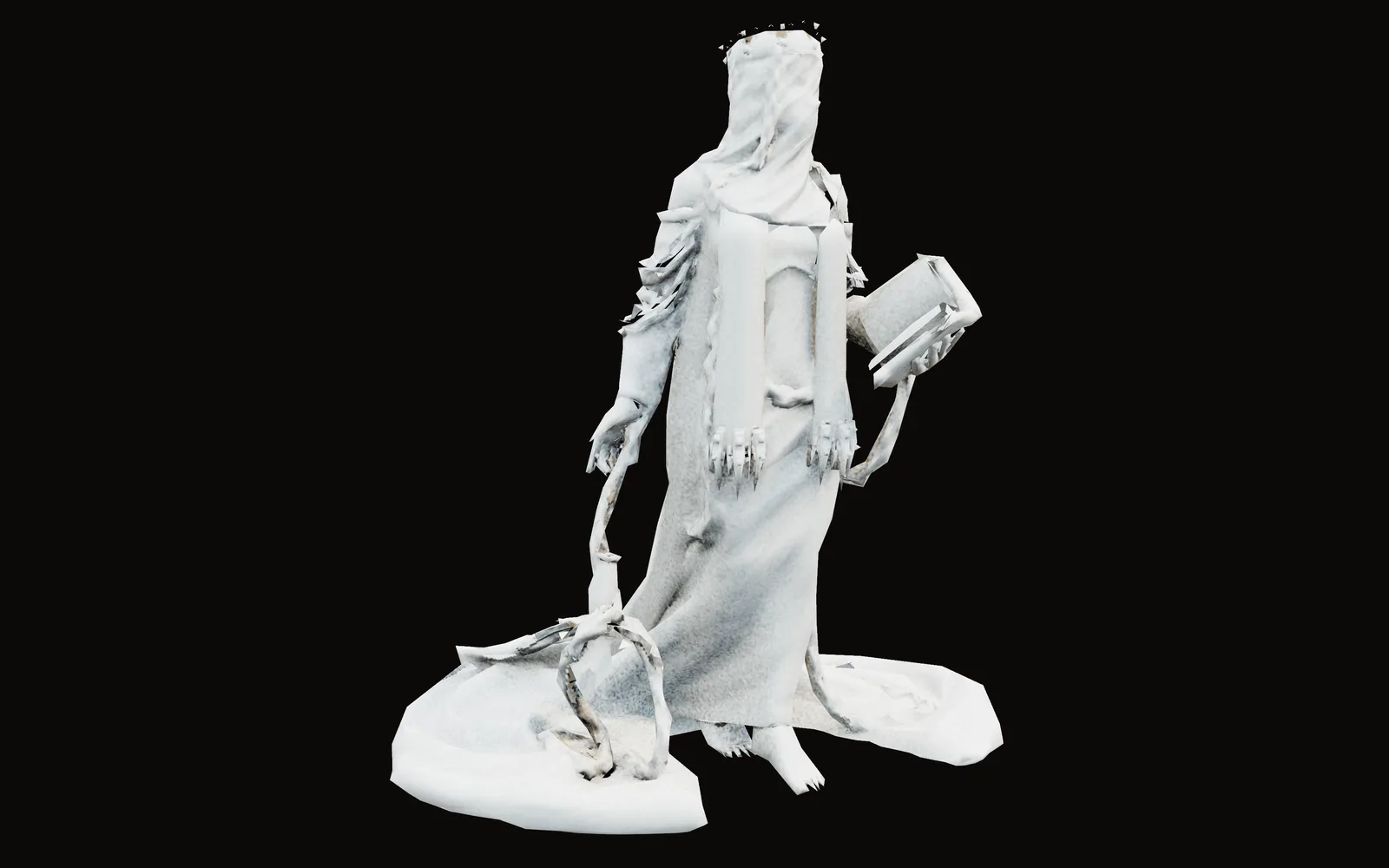 a scanned statue cut down to a light mesh, with its detail baked back into maps