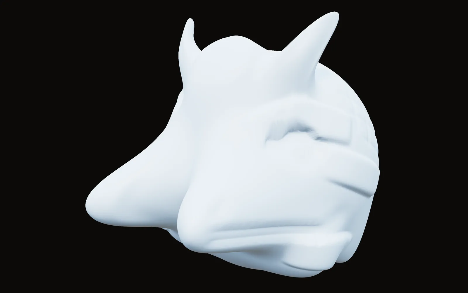 A dragon head sculpted from a ball, brow, eyes and snout built up stroke by stroke