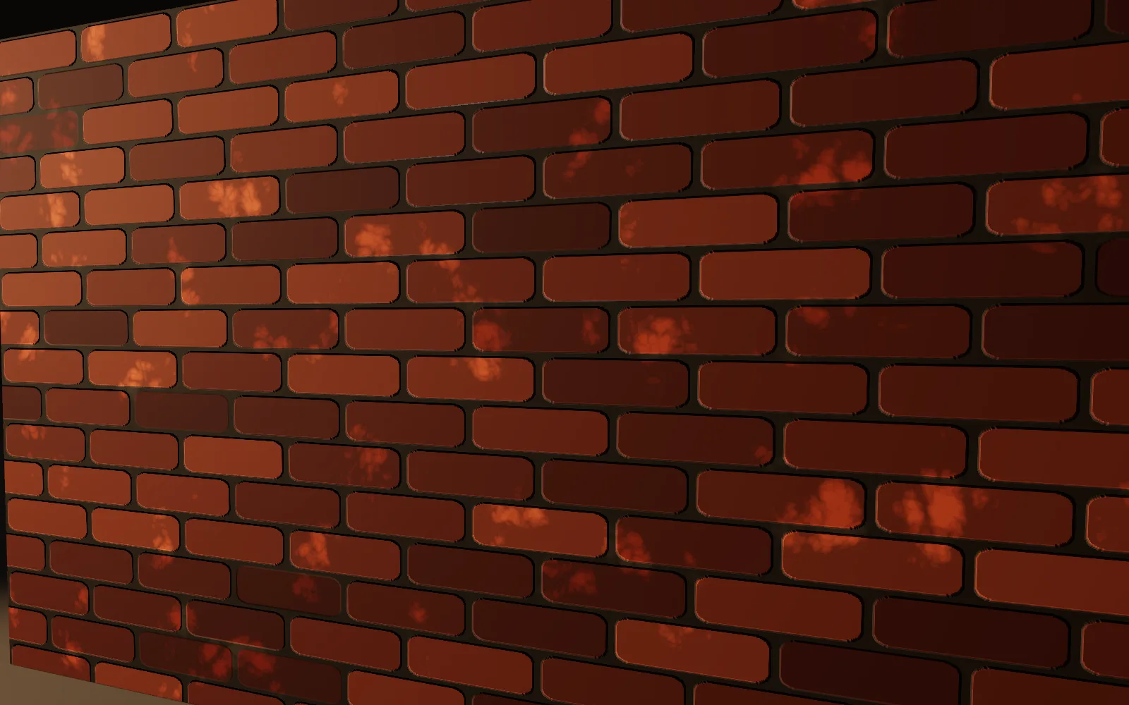 a procedural brick wall used for color and relief in a material, lit from the side