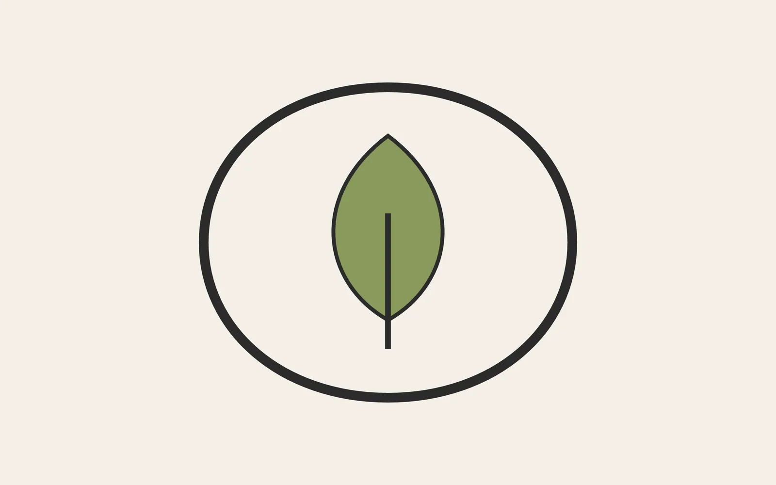 a leaf logo drawn with the pen: a ring, a leaf and a stem