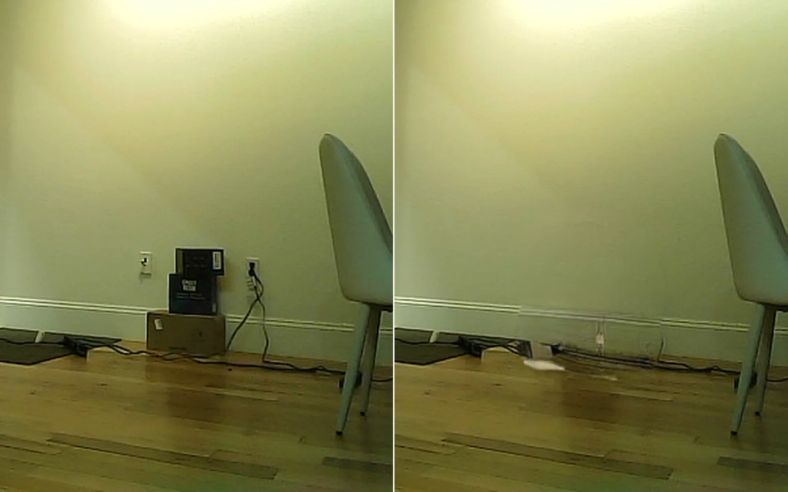 the boxes by the wall painted out and filled in, before and after