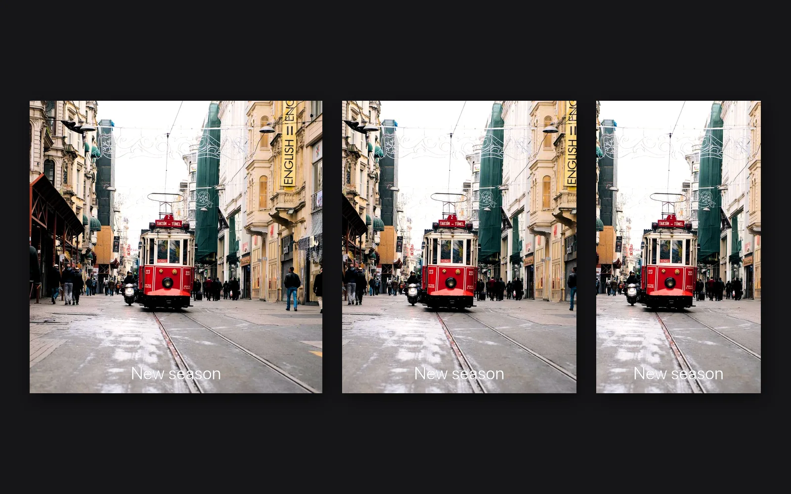 one look cropped square, 4:5 and 9:16, each with its own line