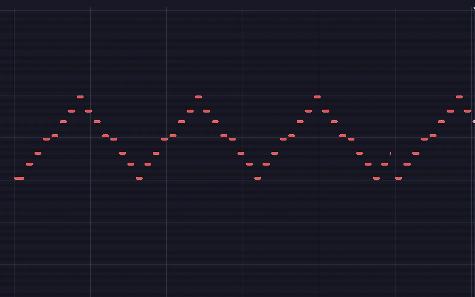a held four note chord, arpeggiated up and down across two octaves