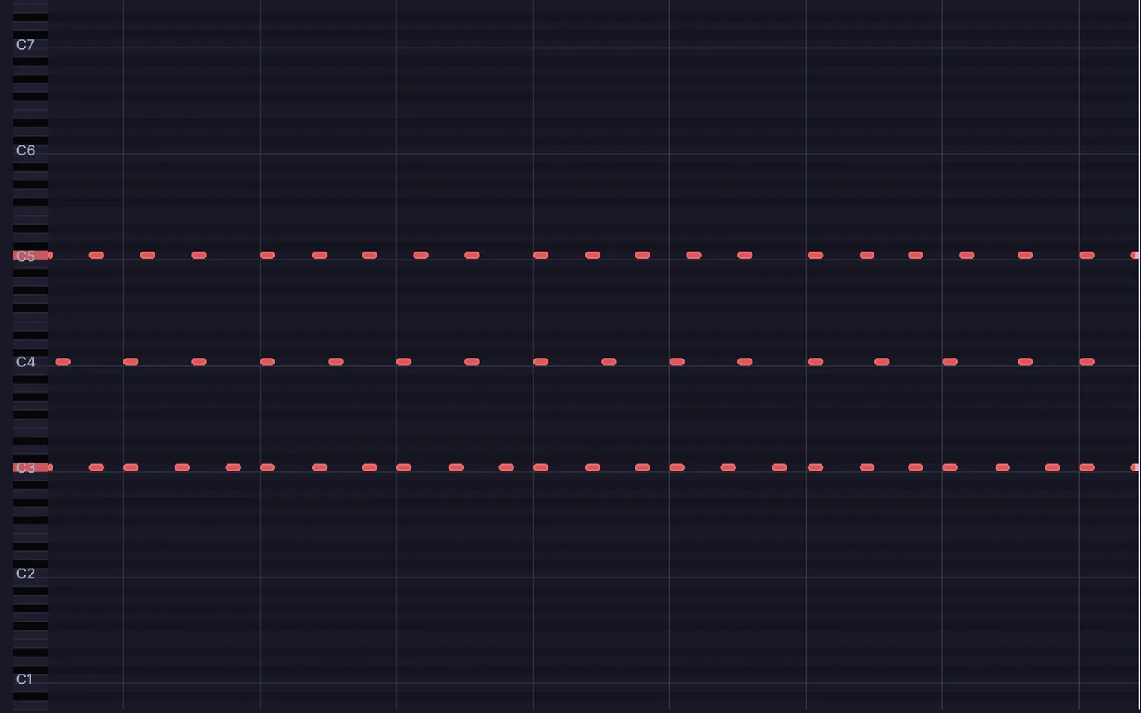 three Euclidean rhythms on three pitches, each with its own steps and hits