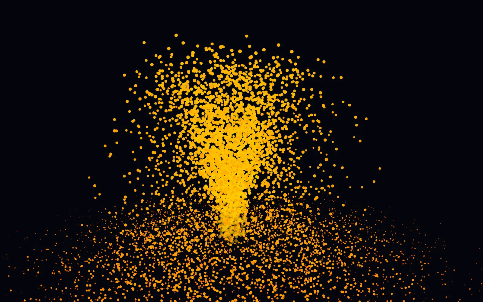 a fountain of sparks shooting up and raining onto the floor, yellow cooling to orange