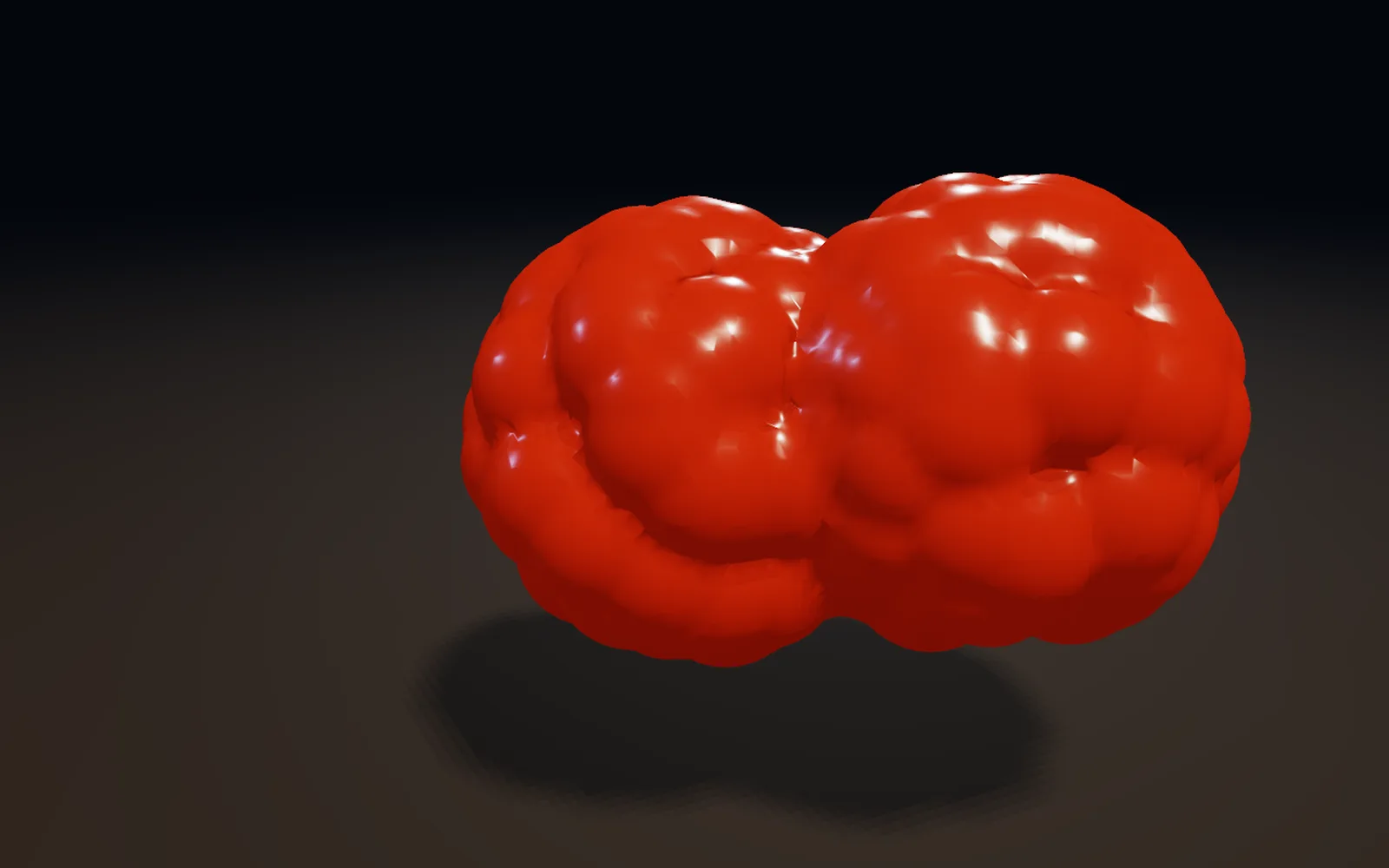 metaballs mid merge, wrapped in one smooth surface