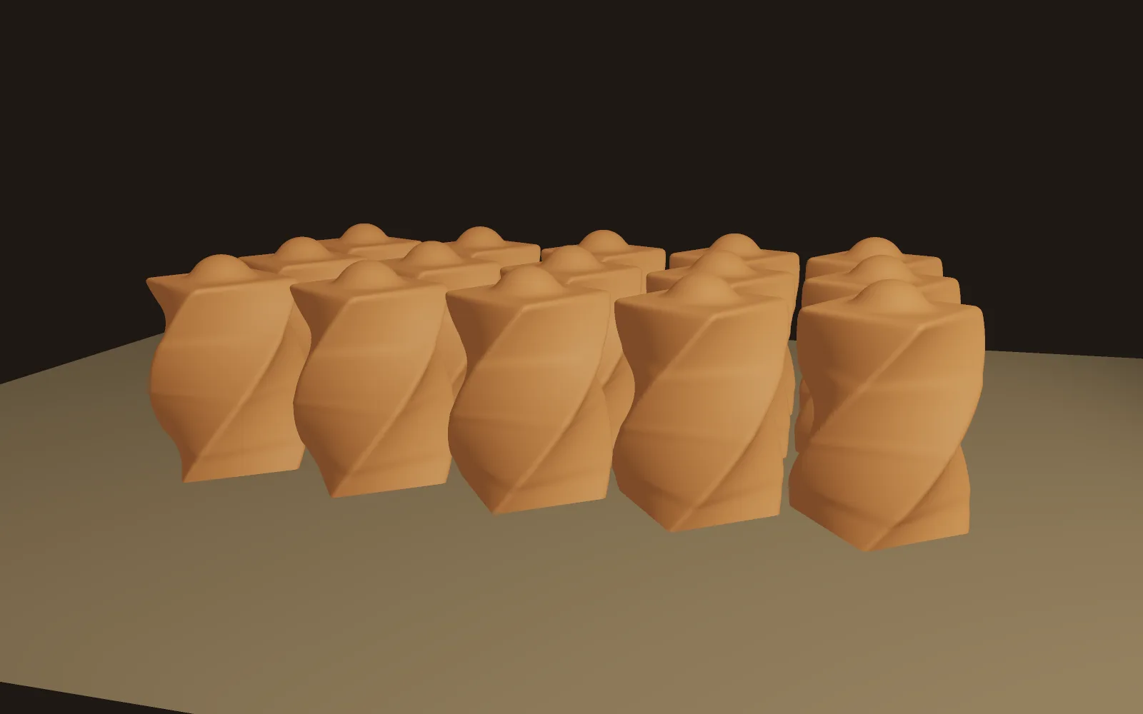 one twisted clay column, repeated into rows