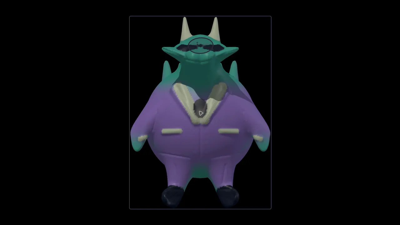A round creature sculpted in Kinematic from a plain ball, then painted