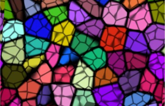 A stained glass pattern of colored cells