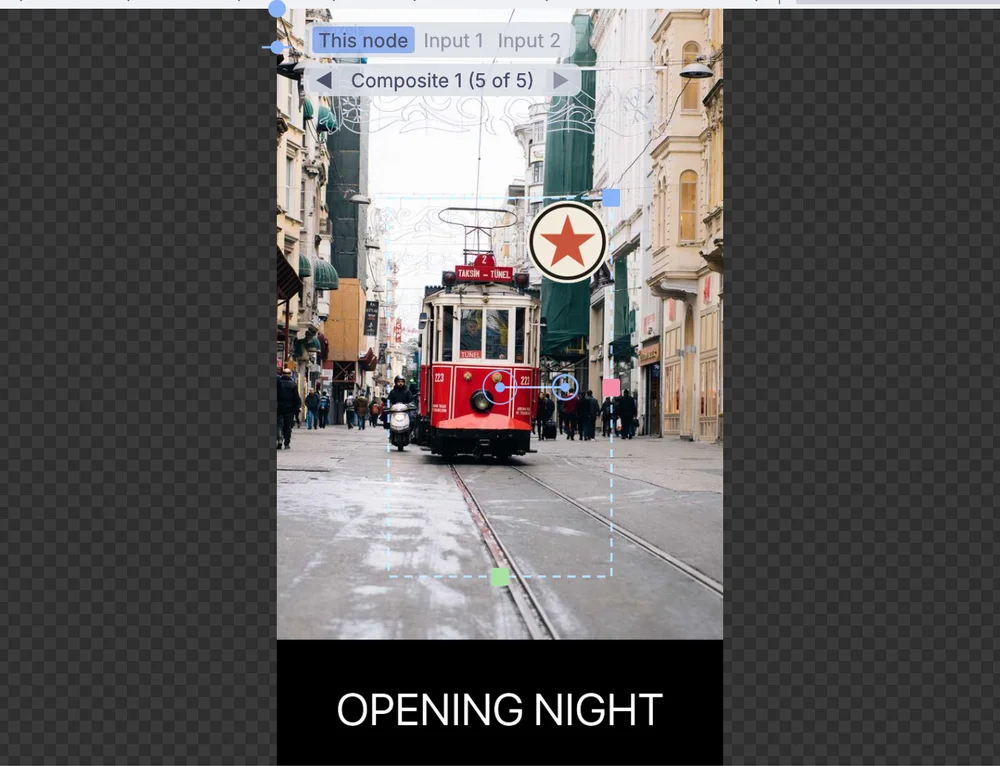 an event poster laid out over a street photo