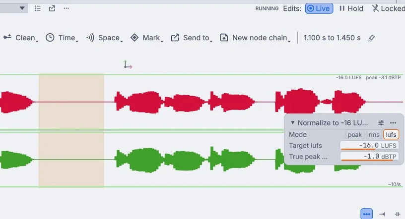 a voice take, a stretch of it picked on the waveform
