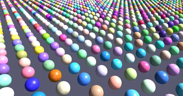 Rows of thousands of colored spheres, rendered in Kinematic