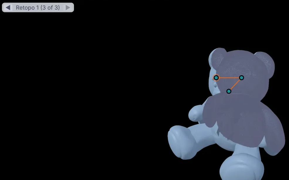 Retopo on a scanned teddy bear, three new points by the ear