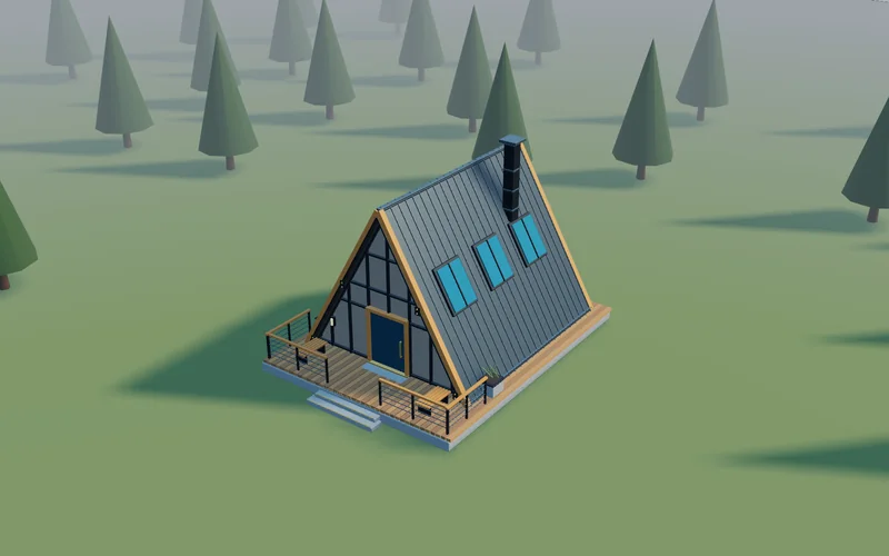 The cabin and its shadows in the morning