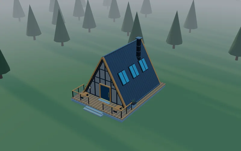 The cabin and its shadows in the evening
