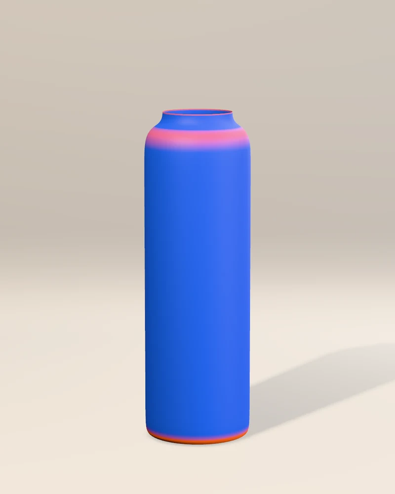 The bottle body colored by curvature: blue on the straight wall, hot pink and orange where the shoulder and the base turn