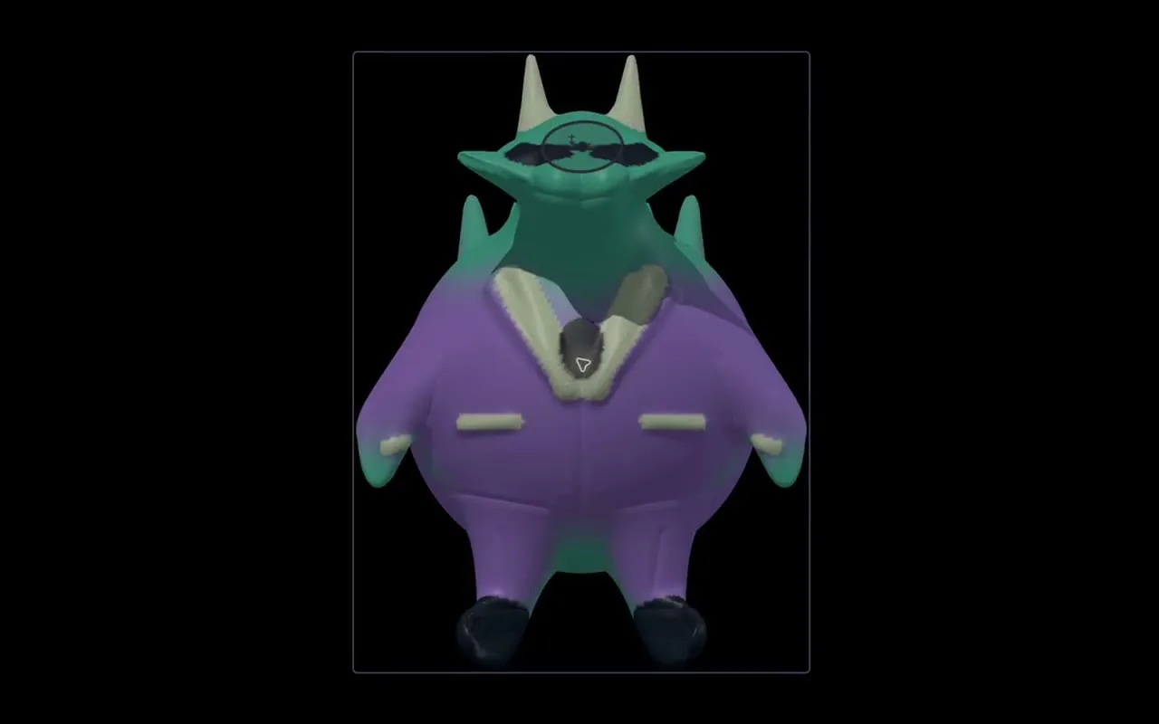 One reel from the app: a creature sculpted from a ball, a bust rebuilt as even quads, its colors painted on, a rigged fox walking, and an eroded mountain range turning