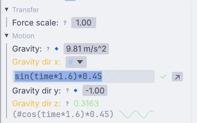 A driver typed straight into a knob: sin(time*1.6)*0.45