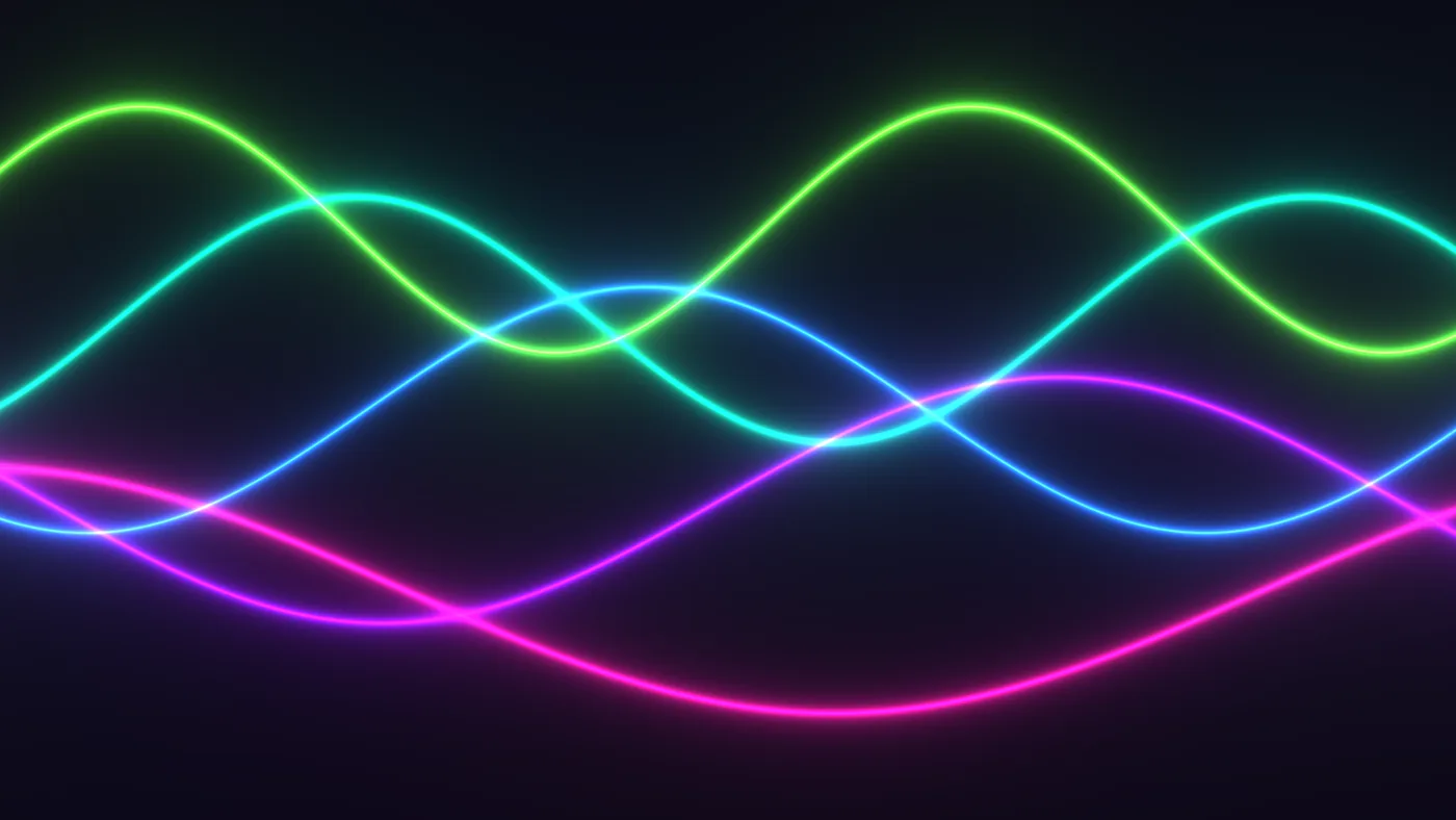 Five glowing ribbons swaying across the screen, drawn by the shader you paste in.