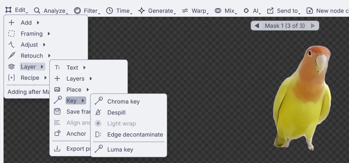 Edit > Layer > Key, with Edge decontaminate.