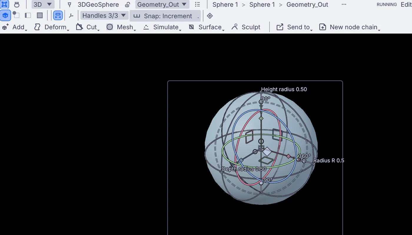 The new sphere, with Sculpt among the tools at the top.