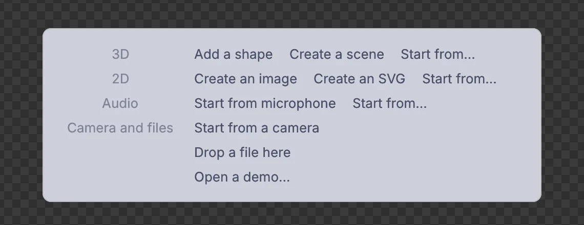 The start card on an empty viewport.