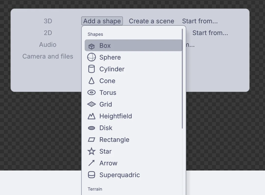Add a shape on the start card, with Box at the top.