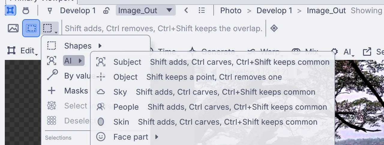 Select > AI: Subject, Object, Sky, People, Skin and Face part