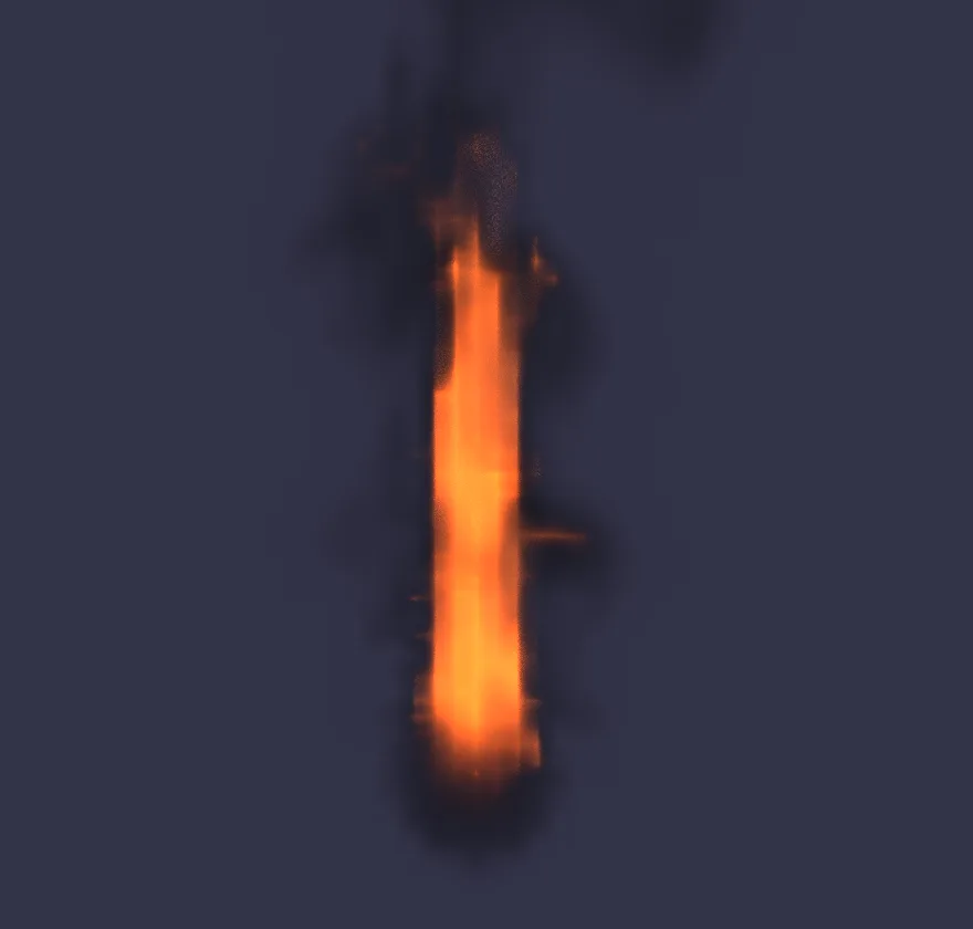 Your torch as the render preview draws it: a tall orange flame rising off the ball, with dark smoke curling away from its tip.