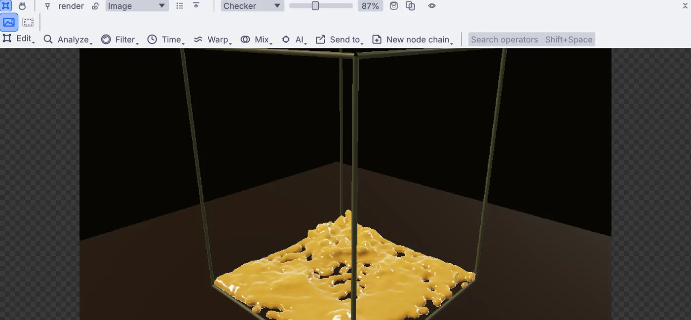 The honey spreading into a thick amber pile on the floor of the tank.