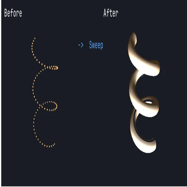 a dotted path, then a tube swept along it