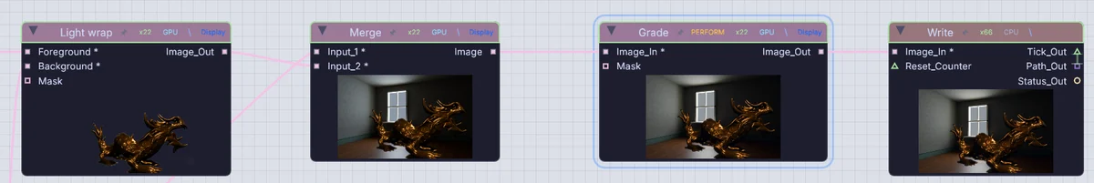 Light wrap, Merge, Grade and Write