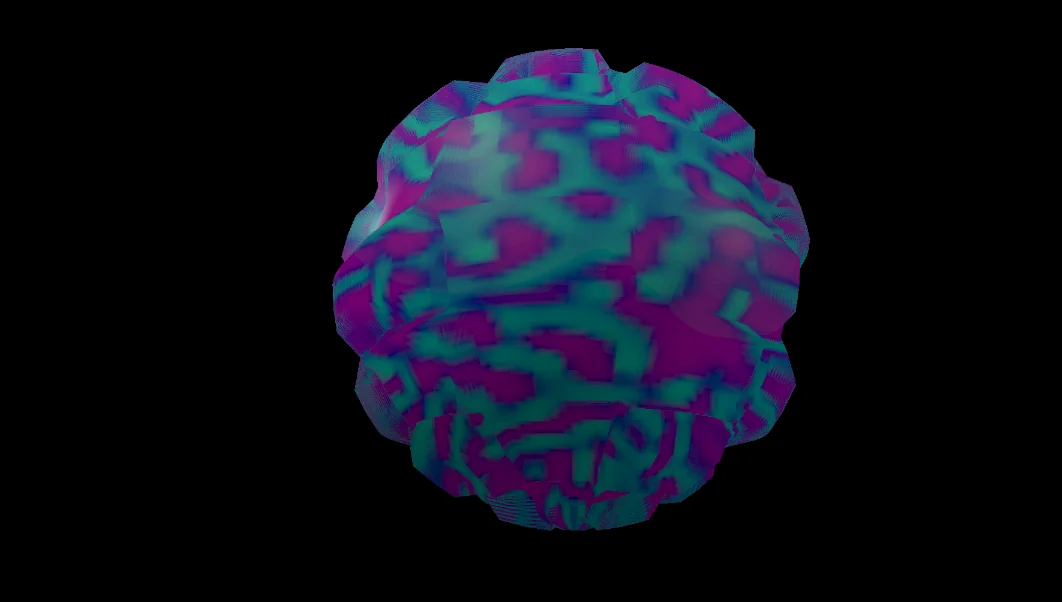 A reaction-diffusion pattern carving a sphere