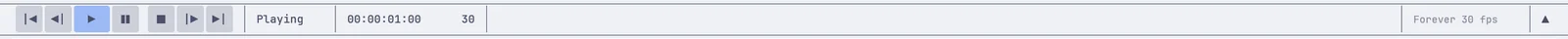 The timeline bar: transport buttons, Playing, the timecode and Forever 30 fps