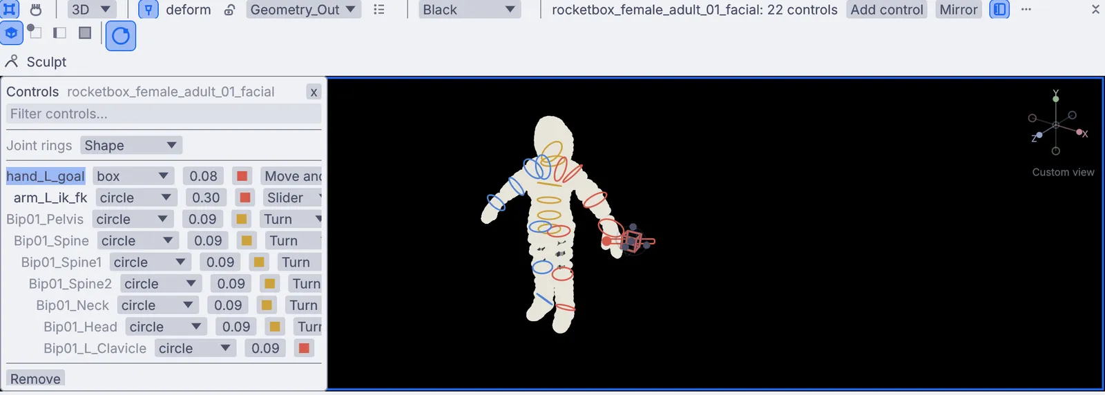 rig controls on a character