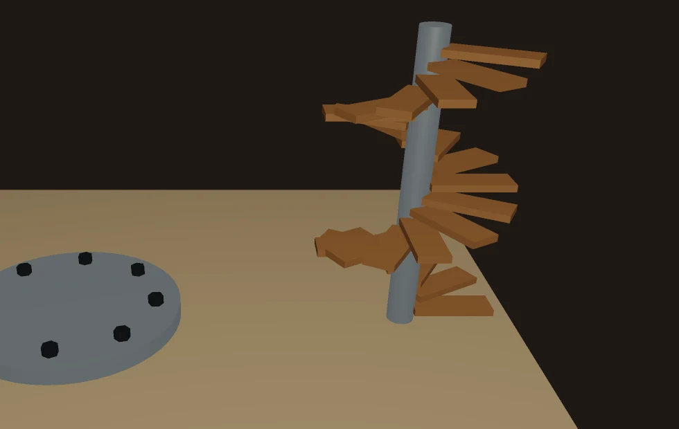 eight bolts around a flange and a stair that winds up its pole, both made with Radial array
