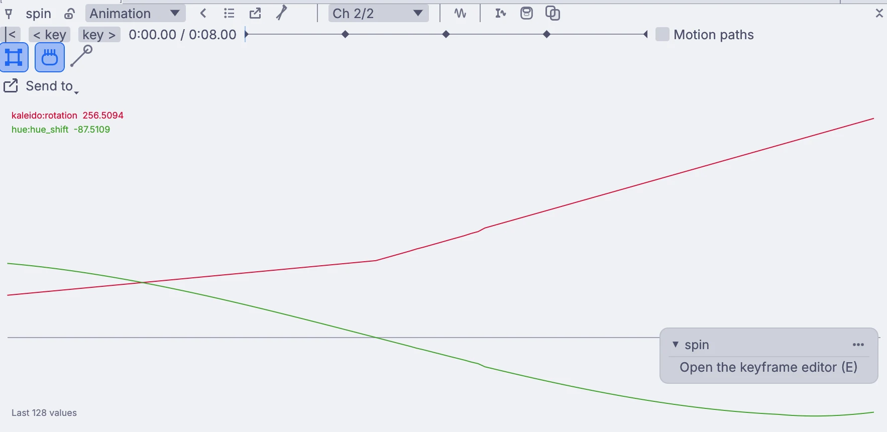 a node’s keys on the ruler, and the curves they drive